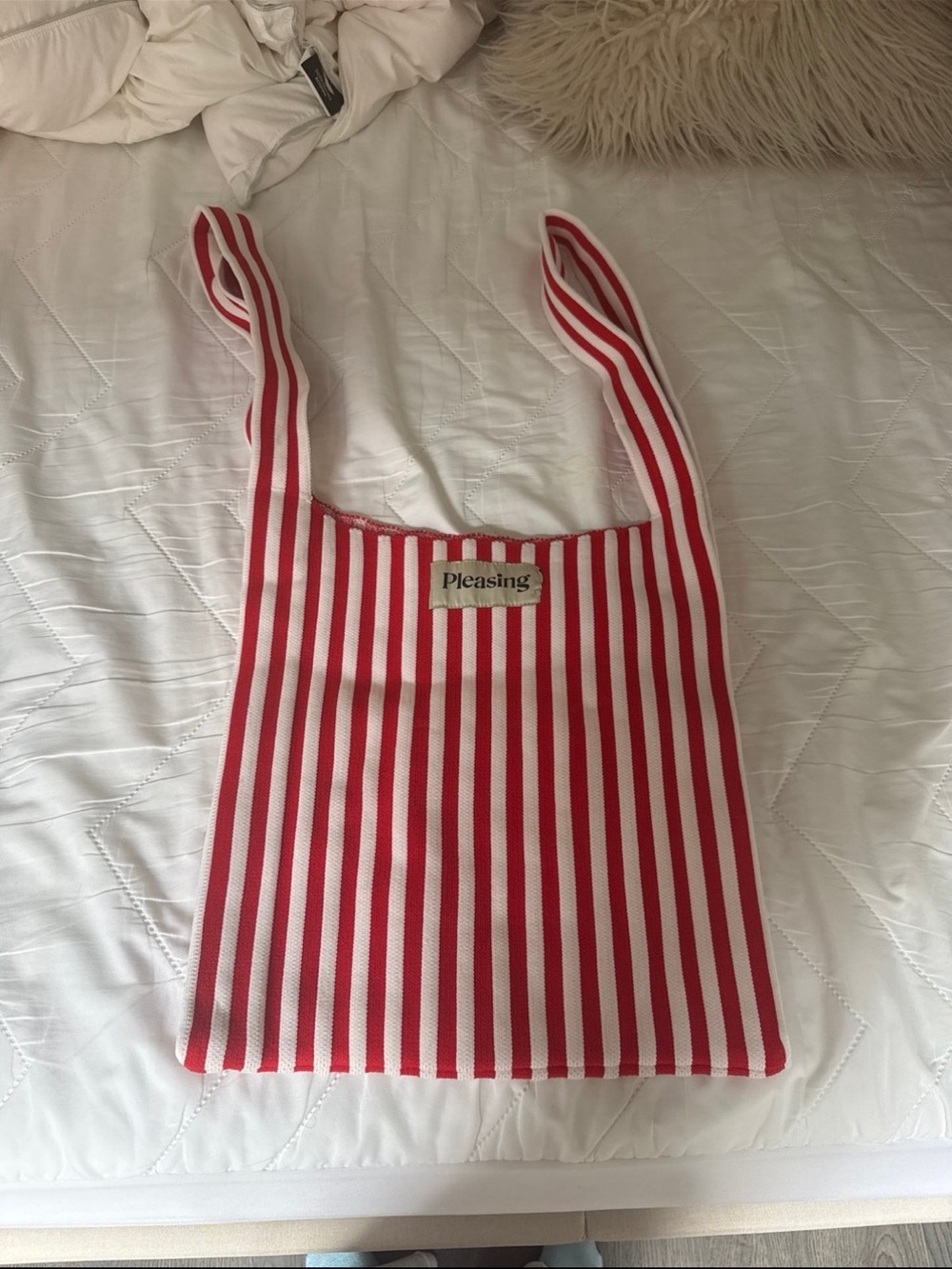 Pleasing Red & White Striped Shoulder Bag